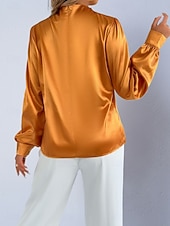 voordelige Chique Blouses-Dames Overhemd Satijnen overhemd Normaal shirt Met ruches Effen Stijlvol Basic Klassiek Lange mouw Hoge nek Normale tops Dagelijks Feestdagen Uitgaan Zwart Wit Wijn Rood Lente Herfst