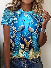 economico Maglietta Animali-Per donna Maglietta Stampato Floreale Grafico Animale Vintage Elegante Classico Manica Corta Girocollo Top Regolari Quotidiano Weekend Blu Blu Reale Verde scuro Viola Beige Estate Primavera