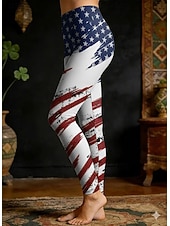  Självständighetsdagen Patriotisk Kvinnors Leggings Semester Vintage Etnisk Stil Hela Längd Hög Midja Byxor Grafik Flagga 3D Tryck Komfort Snabbtork Andningsförmåga Elastisk Daglig Hemsemester