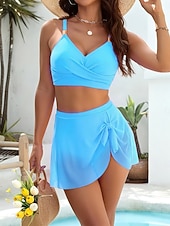 זול סטים של ביקיני-בגדי ריקוד נשים בגדי ים ביקיני 2 חתיכות חצאית בגד ים רזה גב חשוף חופשה בגדי חוף צבע אחיד צווארון V ללא שרוולים בגדי ים