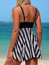 economico Tankini-Per donna Costumi da bagno Tankini Due pezzi Mutande Costume da bagno Controllo della Pancia Vita alta Snello Senza schiena Vacanza Abbigliamento da Spiaggia A righe Scollo a V Senza Maniche Costumi