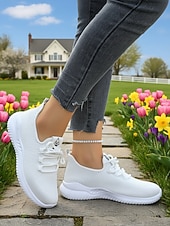 economico Sneakers da donna-scarpe da passeggio leggere bianche in Flyknit da donna: comode sneakers traspiranti con lacci, adatte per tutto il giorno, viaggi, fitness, lavoro e uscite informali
