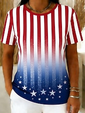  Giorno dell'Indipendenza Americana Per donna Maglietta Stampato Grafico A righe Elegante Classico Casual Manica Corta Girocollo Top Regolari Quotidiano Uscire Weekend Blu Estate Primavera