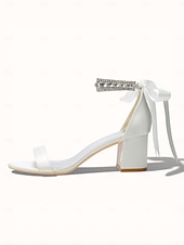 economico sposa-sandali da donna con tacco a blocco color argento, scarpe da sposa aperte con cinturino alla caviglia in cristallo per matrimoni in chiesa
