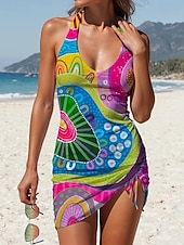 billige Tankinier-Dame Badetøy Tankini Skjørt Badedrakt Halter Elegant Ferie Grafisk Geometrisk V-hals Ermeløs Badedrakter