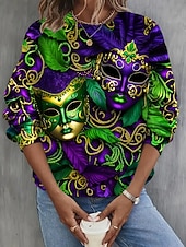 baratos Roupas femininas para o Mardi Gras-Mulheres Moletom Moletons Imprimir Gráfico Abstrato Moda Casual Manga Longa Gola Redonda Decote Redondo Tops regulares Rua Dia a Dia Vermelho Roxo Verde Primavera Outono Inverno