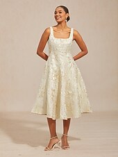 abordables שמלות פרחוניות-Women's Midi Dress Sheath Dress Elegant Graphic Sleeveless Square Neck Champagne