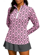 abordables Chemise pour femmes-Femmes Géométrique Pois Chemise T-shirt de sport T-shirt POLO Chemise de tennis manche longue Fermeture éclair Floral UPF50+ Résistant aux UV Haute élasticité Évacuation de l'Humidité Respirant