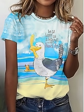お買い得  動物のTシャツ-女性用 Tシャツ プリント グラフィック 動物 ヴィンテージ スタイリッシュ クラシック 半袖 クルーネック レギュラートップス 日常 週末 ブルー ホワイト イエロー ピンク 夏 春 秋 冬