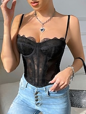 economico Corsetti-Per donna Intimo Modellante Sexy Dolce Colore Puro Pizzo Vacanza Streetwear Data Senza Maniche Spalline Blu Nero Bianco Viola Marrone Estate Primavera Vestibilità aderente