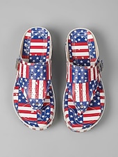 billige Damesko-USAs 250-årsjubileum Kvinners rød-blå patriotiske USA-flagg kile sandaler – Komfortable polstrede sommersko parader festivaler gåing og hverdagscasual