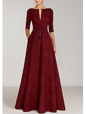 cheap Floor Length-A-Line Floor Length Wedding Guest Dress Formal Dresses Flare Dress Mother of the Bride Dress Half Sleeve V Neck Elegant Vintage Wedding Formal with Bow(s) Strappy