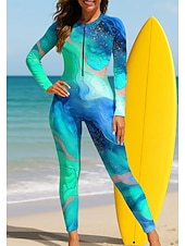 billiga One Pieces Rash Guards-Dam Normal Rash-guards Helkroppsutslagskydd Baddräkt Marmor med inbyggd BH Dragkedja fram UV Solskydd Fullständig Täckning UPF50+ Långärmad Heltäckande Badkläder Baddräkt Surfing Paddling Strand