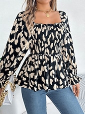 economico Bluse Floreali-Per donna Camicia Blusa Top in chiffon Leopardo Elegante Classico Moderno Manica Lunga Collo quadrato Top Regolari Quotidiano Ferie Uscire Nero Bianco Verde Primavera Autunno