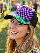 preiswerte Zubehör-Unisex-Paillettenkappe aus Polyester – Karnevalshut mit Strassverzierungen, verschiedene Muster für Freizeit und Festlichkeiten