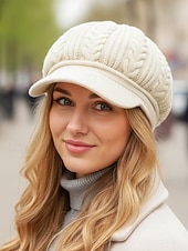 billige Damehatter-Strikket baseballcaps for kvinner med fleecefôr, flere farger, varm og koselig vinterlue