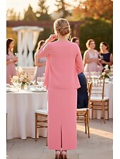 cheap Mom's Dress Sets-Sheath Column Dress Sets Ankle Length Party Dress Cocktail Dress Wedding Guest Dress Mother of the Bride Dress Sleeveless Long Sleeve Crew Neck Elegant Simple Formal Wedding Guest Chiffon with Solid