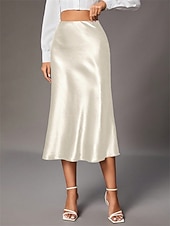 Χαμηλού Κόστους Επίσημες φούστες-Γυναικεία Σατέν φούστες Κομψό Βίντατζ Μοντέρνα Μίντι Ψηλή Μέση Φούστες Σκέτο Σουρωτά Κουρελού Ανελαστικό Καθημερινά Πάρτι Κρασί Αμύγδαλο Ανθισμένο Ροζ Πράσινο Χακί Καλοκαίρι