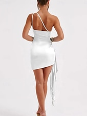 abordables Robe Simple-Femmes Mini Robe Robe en Satin Robe de Soirée Robe moulante Mode Moderne Extérieur Vacances Soirée Coupe régulière Uni Sans manches Une Épaule Bleu Noir Blanche Rouge Été Printemps
