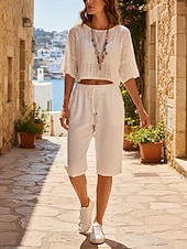 abordables Fondos-Mujer Pantalones Capri Pantalón corto Pantalones cortos de verano Pantalones cortos holgados Vacaciones Casual Boho Longitud de la rodilla Media cintura Plano Bolsillo Cintura elástica Comodidad