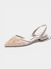tanie Kobiety-damskie granatowe, siateczkowe, płaskie buty typu slingback, zdobione perłami, ze spiczastym noskiem, dla druhen na wesela w ogrodzie