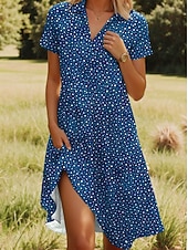 economico Abito a Strisce e Geometrico-Per donna Mini Abito Abito Estivo Vacanza Casual Boho Quotidiano Spiaggia Vestibilità regolare Floreale Grafico A Pois Manica Corta Bavero Blu Rosso Blu reale Marrone chiaro Estate Primavera