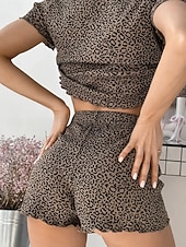 voordelige Slaaptops en -broeken voor dames-Dames Pyjamaset Casual Comfortabel Hart Elastische taille Korte broek Dagelijks Huis Korte mouw Strakke ronde hals Wit Blozend Roze Rood Bruin Zomer Lente Normale pasvorm