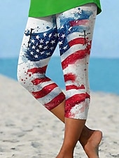 Independence Day American Anniversary Patriotic Women's Capri Pants Leggings Vacation Hawaiian Stylish Capris Medium WaistPantsFlag National Flag Comfort High Elasticity Vacation Formal