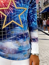  Amerikanska självständighetsdagen Dam T-shirt T-tröja Mönster Grafisk Flagga Stjärna Mode Grundläggande Klassisk Långärmad Rund hals Vanliga toppar Dagligen Utekväll Helgen Blå Rubinrött Sommar Vår