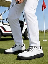 voordelige Heren Golf Schoenen-Witte golfschoenen voor heren zonder spikes, ademend bovenwerk, stabiele gripzool, minimalistische sportstijl voor golfbanen en casual gebruik.