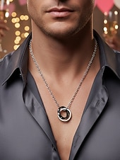 お買い得  バレンタインデー-インターロッキングリング付きメンズ合金ネックレス、ブラックとローズゴールド、バレンタインデー、結婚式、ギフトに最適、エレガントなデザインと高品質の仕上げ。