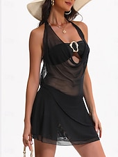 Недорогие Комплект бикини из 3 предметов-Жен. Купальники Бикини Накидка Три части Смелые купальник Хальтер Тонкие Открытая спина Элегантный стиль Отпуск Сплошной цвет НАЙКА НЕКО Без рукавов Купальники