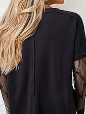 billiga Enkla blusar-Dam Spets Splicing Top Blus Dressiga toppar Rynkad Spets Lappverk Slät Elegant Vintage damer Långärmad Rund hals Vanliga toppar Dagligen Arbete Helgdag Svart Höst Vinter