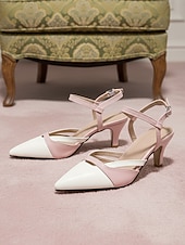 preiswerte Slingback-Pumps-Schwarze und weiße Slingback-Pumps mit Farbblock-Design – elegante Pumps mit spitzer Zehenpartie und verstellbarem Riemen für Büro und Alltag