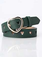 baratos Dia dos Namorados-Cinto feminino ajustável com fivela em formato de coração, em couro sintético, disponível em diversas cores, perfeito para presentes de Dia dos Namorados e para uso diário.