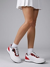 cheap Women's Golf Shoes-Women's White Red Golf Shoes – Lightweight Breathable Spiked Golf Sneakers for Women, Stable Cushioning for Golf Course, Training, Walking &amp; Daily Wear