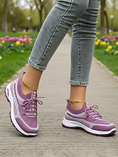 economico Sneakers da donna-scarpe da ginnastica da donna in maglia viola – scarpe da passeggio traspiranti e leggere con un design elegante per attività sportive e gite casual