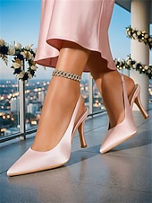 economico Invitato al matrimonio-scarpe da donna con tacco a spillo in raso color champagne – eleganti scarpe eleganti a punta per invitati a matrimoni in città, feste ed eventi formali