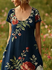  Naisten Maksimekko Boho-mekko Rento mekko Vintage Päivittäin ulko- Hiekkaranta Loose Fit Kukka Lyhythihainen U kaula-aukko Punastuvan vaaleanpunainen Armeijan vihreä Laivaston sininen Kesä Kevät