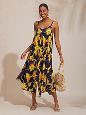 preiswerte Lässiges Kleid mit Aufdruck-Sommerkleid aus Rayon mit Blumenmuster