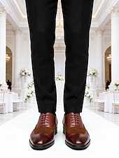 voordelige Oxford Shoes-Men's Brown Faux Leather Oxford Dress Shoes, Classic Lace-Up Design, Polished Finish, Elegant Formal Style for Grooms &amp; Wedding Guests