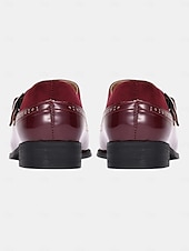 お買い得  僧侶の靴-バックル付きメンズバーガンディパテントレザーモンクシューズ - フォーマルなイベントに最適なエレガントなプロムシューズ