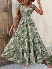 economico Abito Boho da Vacanza-Per donna Abito lungo maxi Abito Lungo Maxi Abito Abito da Spiaggia Abito Floreale Abito Boho Elegante Moda Moderno Quotidiano All'aperto Vacanza Vestibilità regolare Floreale Manica Corta Scollo a V