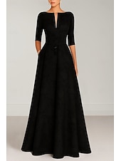 cheap Floor Length-A-Line Floor Length Wedding Guest Dress Formal Dresses Flare Dress Mother of the Bride Dress Half Sleeve V Neck Elegant Vintage Wedding Formal with Bow(s) Strappy