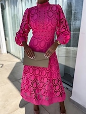 preiswerte Weiße Spitzenkleider-Damen Midikleid Maxikleid Spitzenkleid Weißes Kleid Freizeitkleid Elegant Mode Modern Outdoor Urlaub Ausgehen Normale Passform Schlank Geometrisch Langarm Hoher Ausschnitt Stehkragen Schwarz Wei