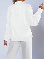 voordelige Chique Blouses-Dames Overhemd Satijnen overhemd Normaal shirt Met ruches Effen Stijlvol Basic Klassiek Lange mouw Hoge nek Normale tops Dagelijks Feestdagen Uitgaan Zwart Wit Wijn Rood Lente Herfst