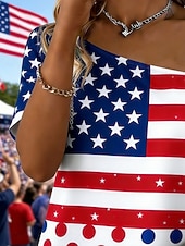  Amerikansk uavhengighetsdag Dame T skjorte T-skjorte Trykt mønster Grafisk Amerikansk flagg Mote Stilfull Klassisk Kortermet Enskuldret Vanlige topper Daglig Ut på byen Helg Rød Sommer Vår