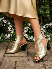 billiga Bröllopsgäst-Vita vävda sandaler med blockklack för kvinnor - eleganta klänningsskor med peep toe och utskurna detaljer för bröllopsgäster, bekväma pumps med mellanhög klack för trädgården &amp;utomhus sommarbröllop