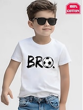 ieftine Umor 3D pentru băieți-100% Bumbac Copii Băieți Negru Alb Roșu-aprins Grafic Fotbal Tricou Bluză Stil Nautic Manșon scurt În aer liber Zilnice Modă Șic Stradă Designer Imprimare Vară Primăvară