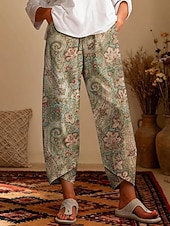 olcso Grafikus nadrág-Női Nadrág Szabadság Szüret Etnikai stílus Bokáig érő Magas derék Grafika Paisley Elasztikus derékpánt kellemes Lélegzési képesség Mekano Nem elasztikus Napi Szabadtéri Utca Medence Khakizöld Nyár